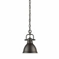 Golden Lighting Duncan Mini Pendant with Chain in Rubbed Bronze with Rubbed Bronze Shade 3602-M1L RBZ-RBZ